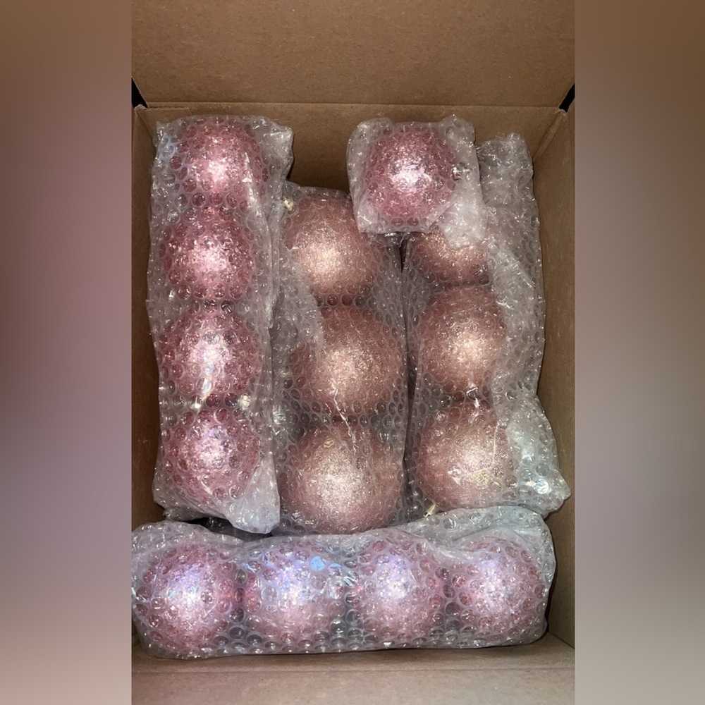 36 Ornaments set Rose Gold Pink, glitter, Metallic Holiday Ornaments - Picture 2 of 13